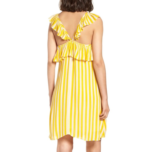 REBECCA MINKOFF YELLOW STRIPED RUFFLE MINI DRESS - Picture 8 of 12